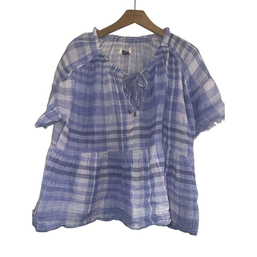 ✨Anthropologie Pilcro Casual Blouse Bette Plaid Babydoll Sz L Blouse Lavender ✨ - Picture 5 of 9